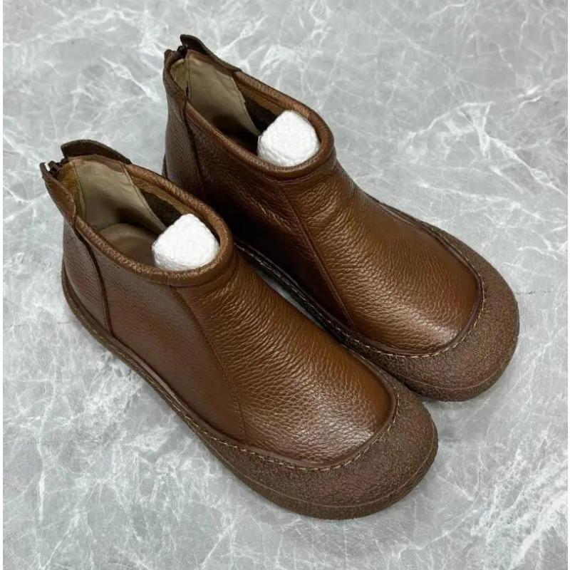 Leather Flats Women Ankle Boots Designer Retro Zipper Shoes 2025 Trend New Brand Soft Oxford Shoes Cozy Winter Botas De Mujer
