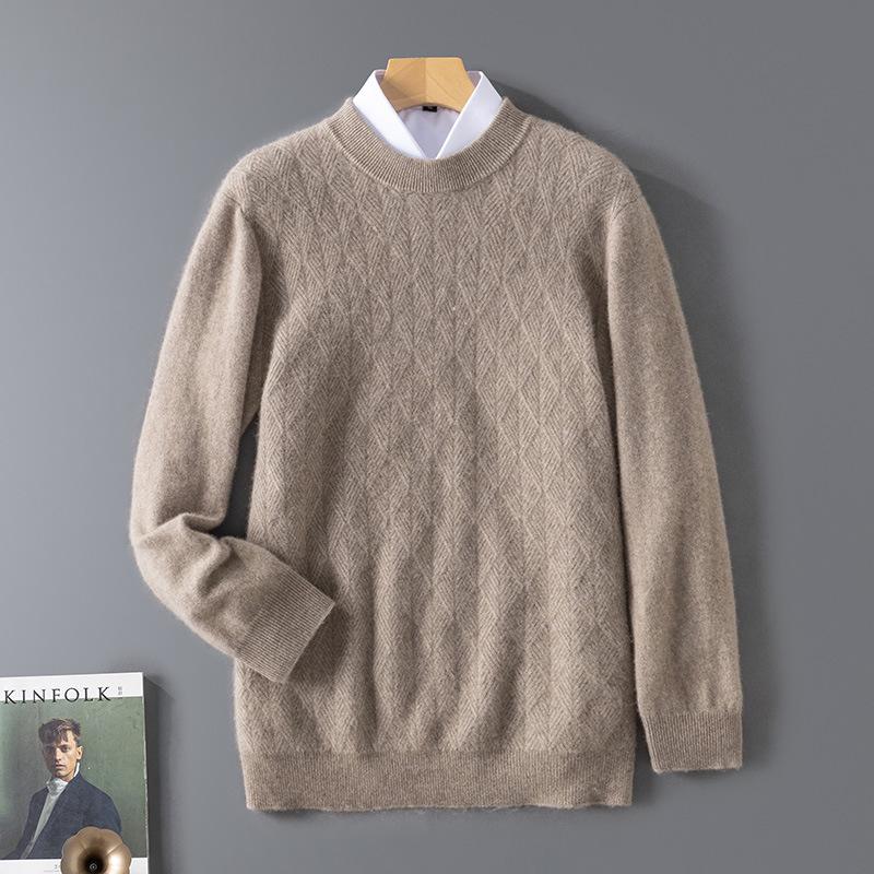 

Men s 100% Wool Cable Knit Sweater, 2025 Autumn/Winter, Round Neck Pullover, Thick Business Layer S