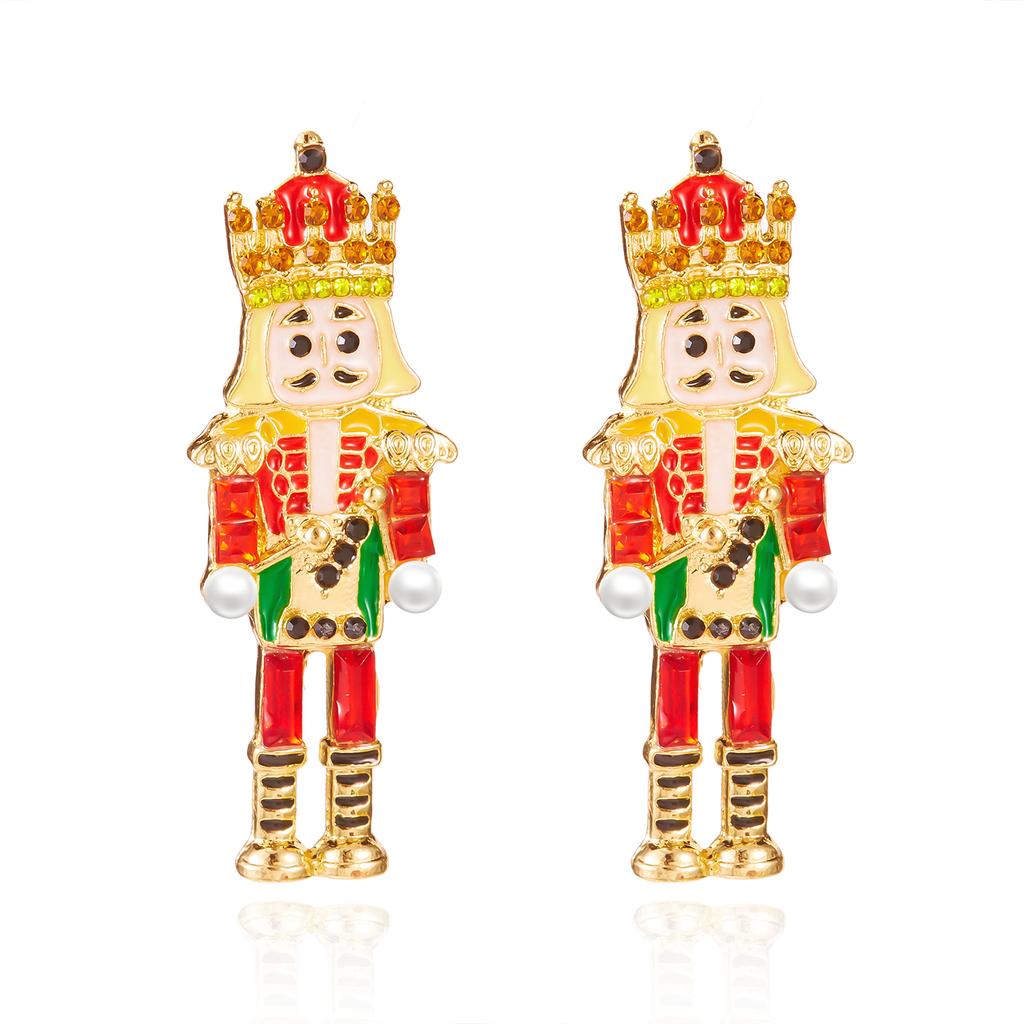 Vintage Soldier King Pendant Earrings Necklace for Women Cute Rhinestone Bells Drop Earring New Year Christmas Jewelry Gift