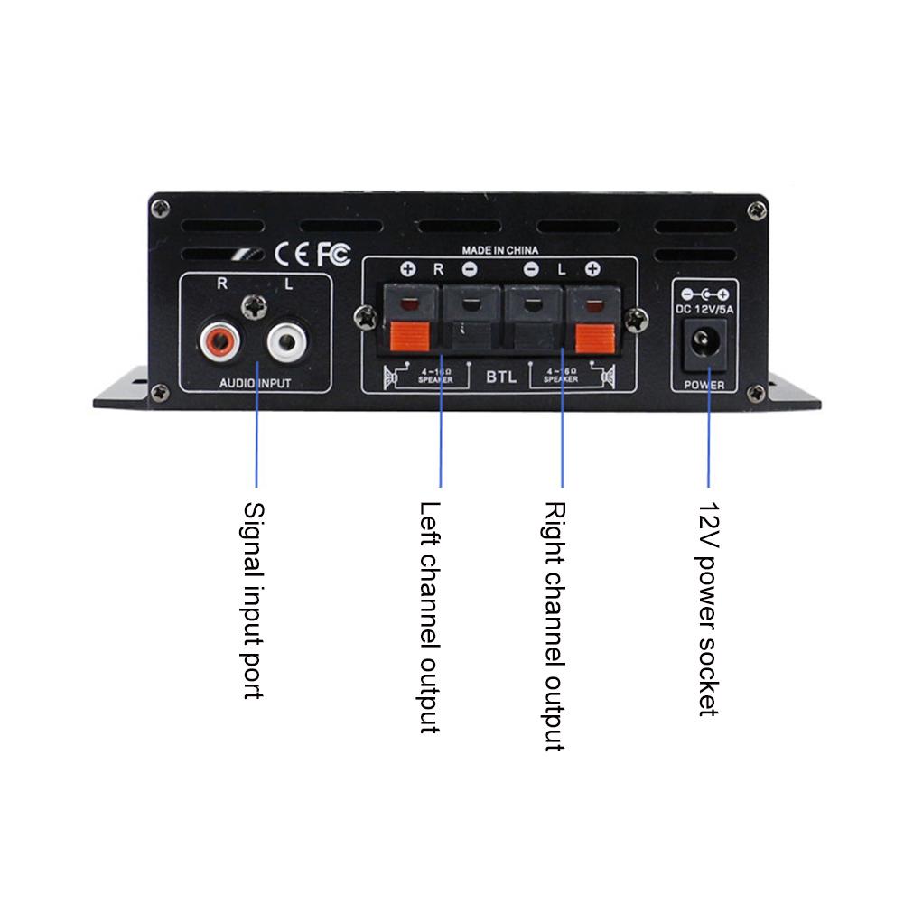 AK-280 Digital Amplifiers HiFi Bass Stereo Power Amplifier 12V 40W+40W Dual Channel Music Player Home Theater RCA AUX Input