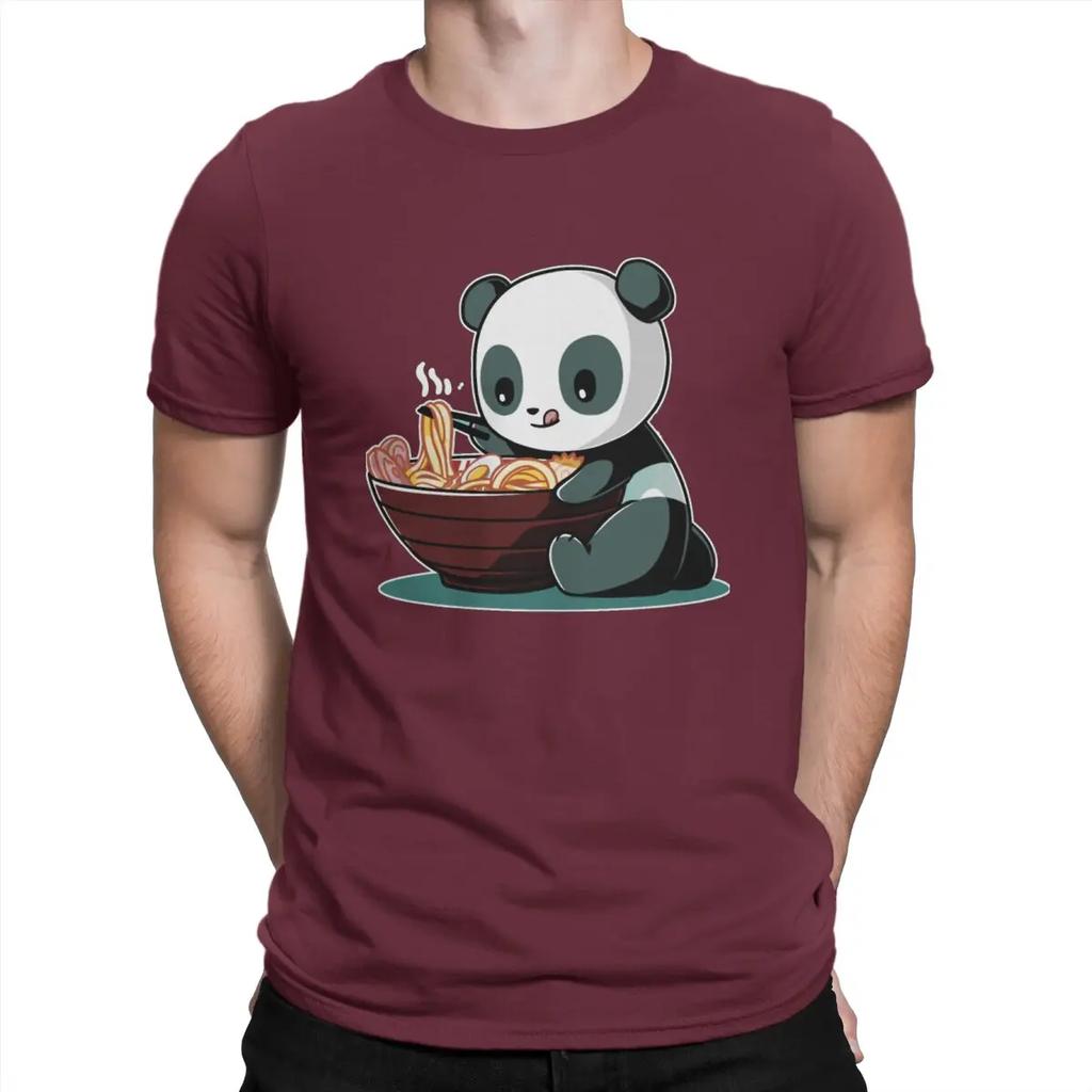 Men T-Shirts Funny Vintage Kawaii Panda Ramen Noodles Anime Jap Crazy Pure Cotton Sleeve Kawaii  Anime Panda Clothing Original