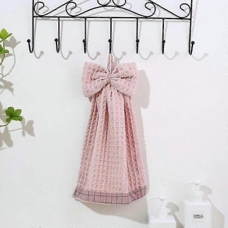 3 Pack Bowknot Hand Towel - Soft Dish Wipe Cloth With Hanging Loop For Kitchen Bathroom, Microfiber Coral Velvet Cute Hand Towel For Kids, Adults