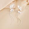 Fashion Metal Three-Dimensional Flower Fringed Chain Stud Earrings, Design Pleated Oil Dripping Petal Earrings