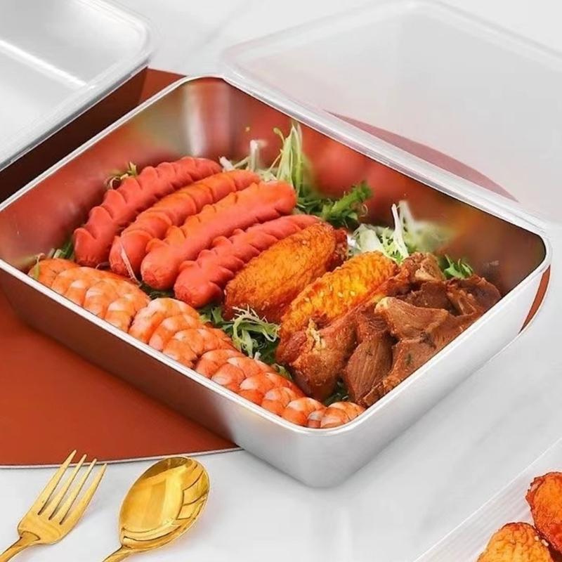 Stainless Steel Kitchen Serving Platters For BBQ Party Rustproof Metal Food Container With Sealable Cover