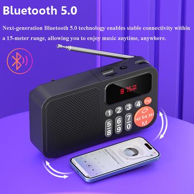 Mini Portable FM Radio HD LED Display Best Reception Radios Rechargeable Bluetooth Speaker Music Box Support TF Card USB AUX