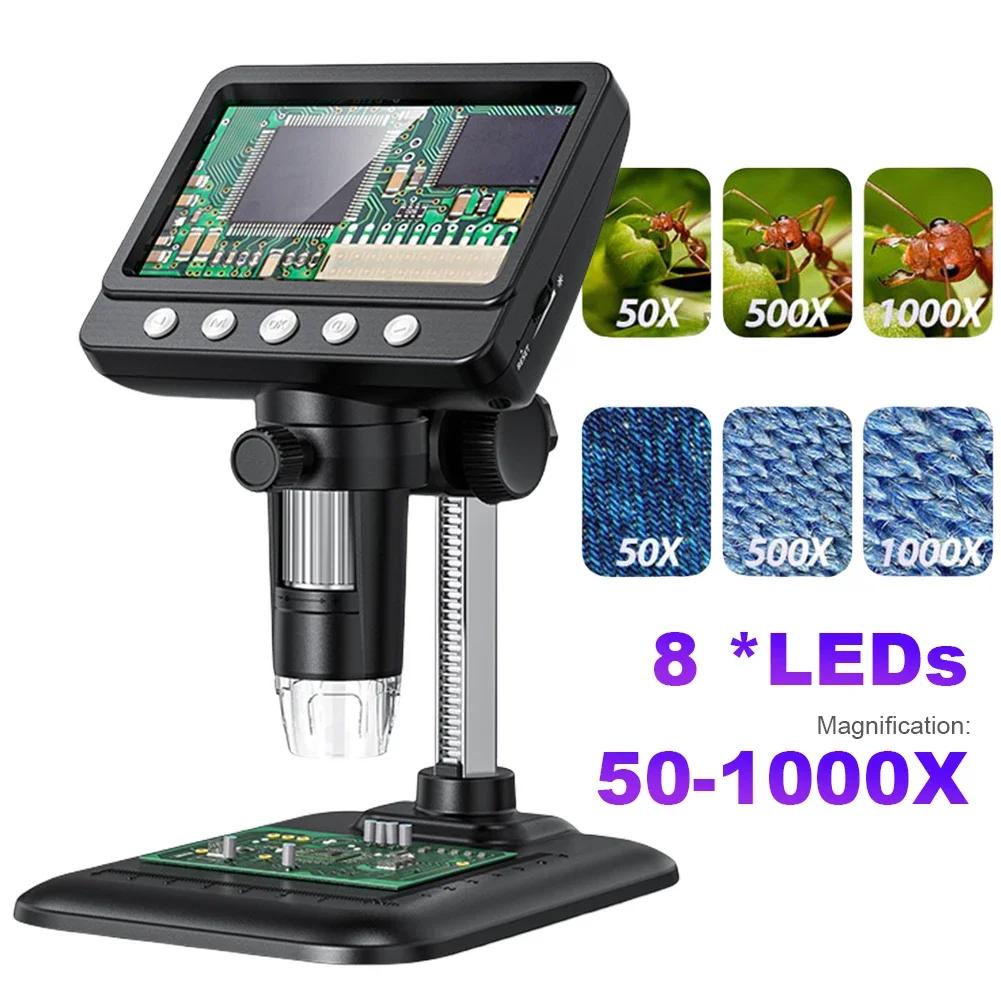 4.3 Inch Digital Microscope 1080P 50-1000x Coin Microscopio 2000mAh Soldering Microscope for Electronics Repair PCB PC Laptop