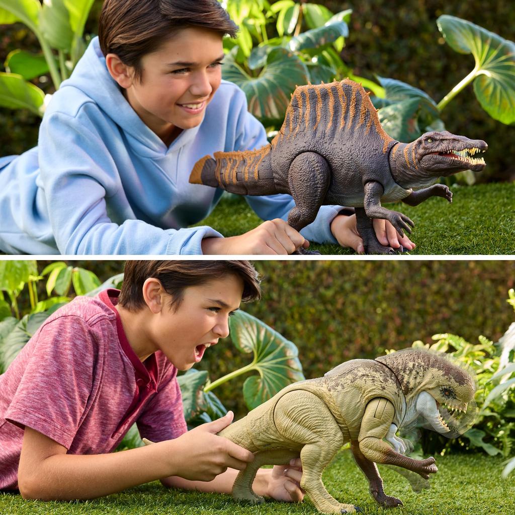 Mattel Jurassic World Roaring Spinosaurus and Roaring Dystortus Rex Set of 2, Kids' Figures, Dinosaur Toys, Ages 4 and Up, Multi-Purpose,