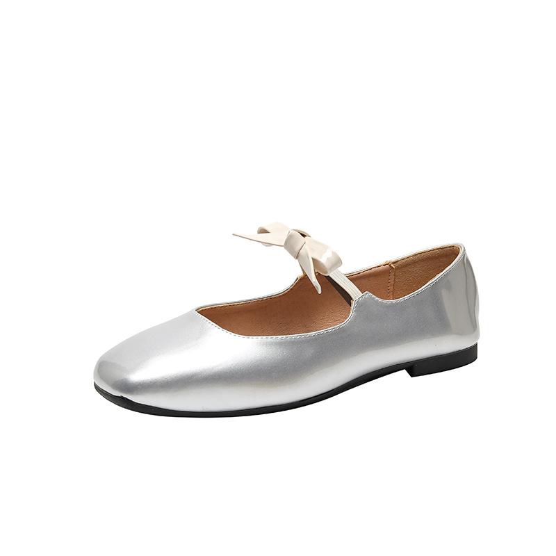 Fashion Flat Shoes for Women 2025 New Spring and Autumn Bow Shallow Mouth French Retro Ballet Red Mary Jane Shoes Large Size 44 43