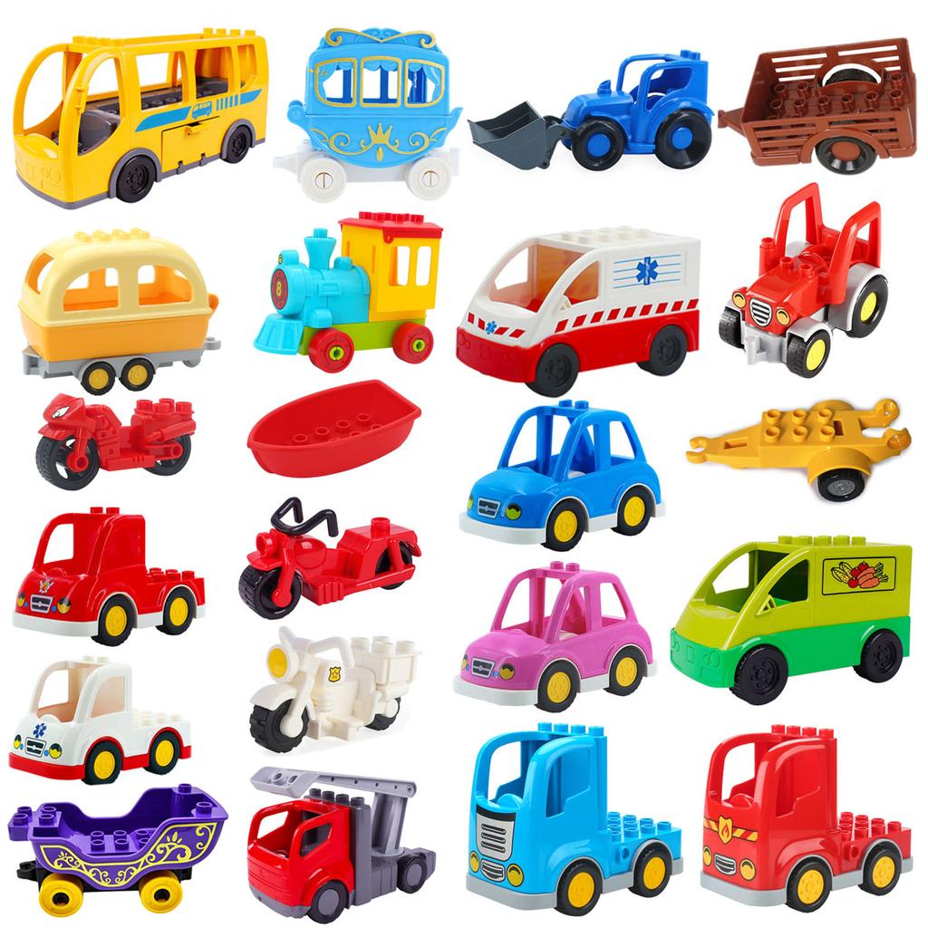 Trailer Car Motorcycle Boat Big Building Blocks Collocation Vehicle Accessory Kid DIY Toys Compatible With Duploed Set Gift