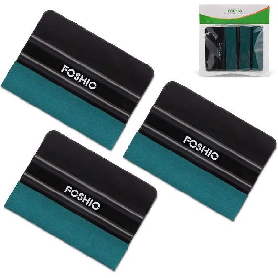 FOSHIO Vinyl Wrap Squeegee 4 Inch With Micro Fiber Suede Felt Edge, Scraper For Window Tinting, Sign Making And Sticker Wrap Application Tools, Pack 3PCS Black Felt squeegee