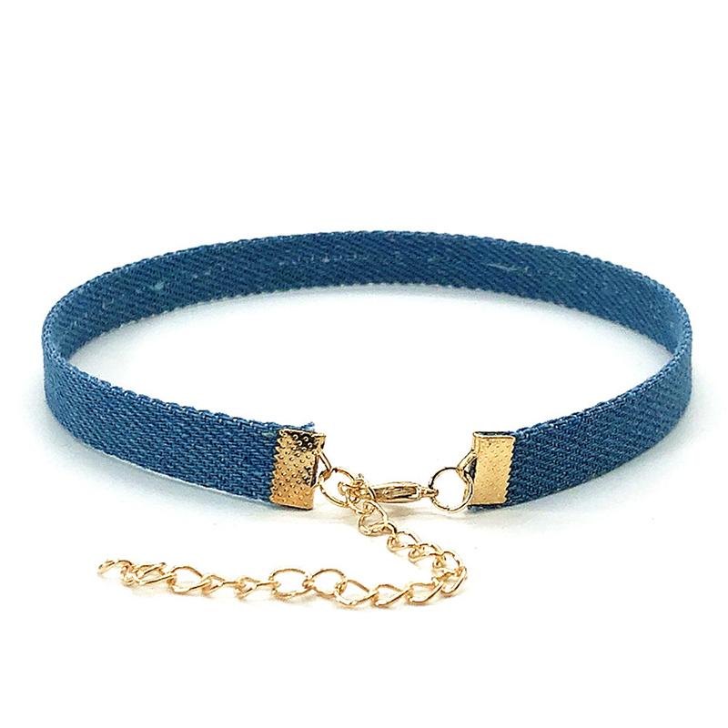 Trendy Blue Denim Gothic Goth Punk Star Choker Necklace Personality Vintage Clavicle Chain For Women  Jewelry Accessories