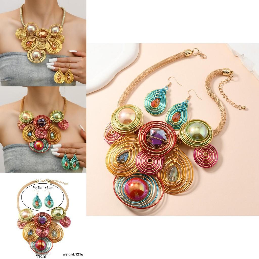 Modern Jewelry Set With Crystal Beads And Aluminum Wire For Women And Men