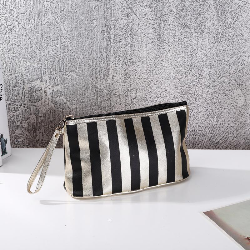 Portable Striped Makeup Bag Small Size Gold Edge Handbag Mini Soft Travel Outdoor Cosmetic Storage Bags Women's Bag