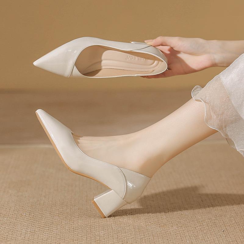 Beautiful high heels women's new temperament soft leather, cm not tired feet thick heels shallow mouth single shoes women