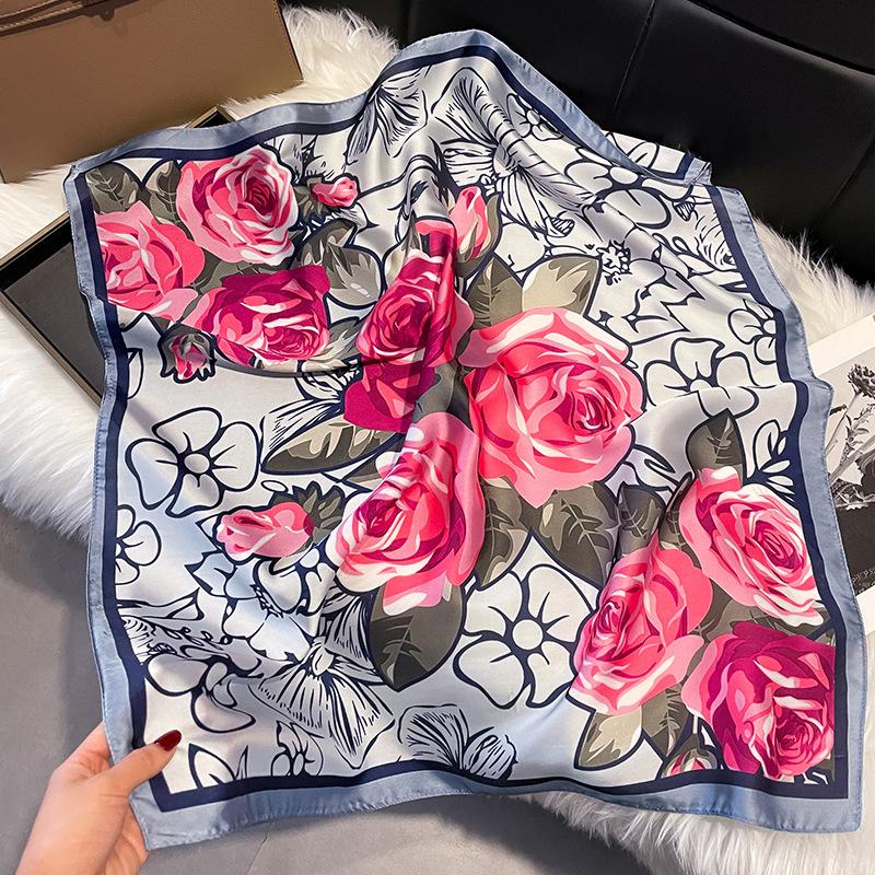 Luxury Flower Silk Square Scarf Women Satin Shawl Wrap Hijab Female Hair Band Wrist Headkerchief 70*70Cm Echarpe Bandana