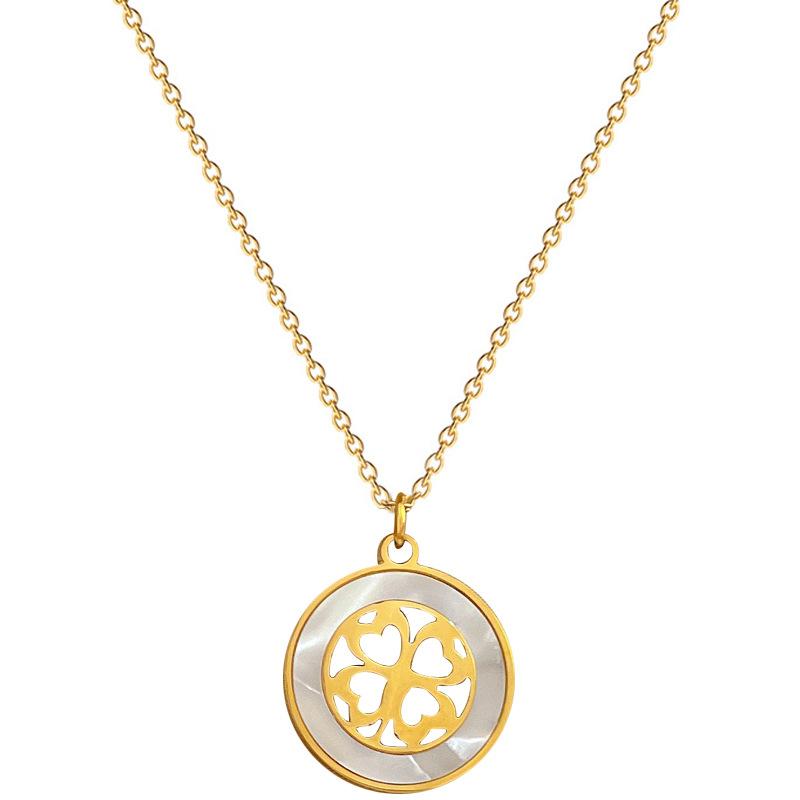 Shell Lucky Grass Minimalist Wind Stove Real Gold Necklace Female Collarbone Chain Accessories