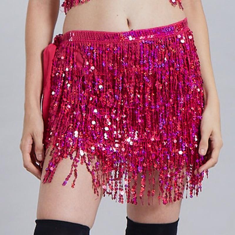 Sequin Tassel Fringe Skirt Belly Dance Costume Hip Scarf Wrap Shimmering And Elegant