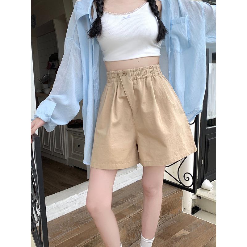 Elastic Waist Washing Pure Cotton Tooling Wide-leg Shorts Casual, Thin and Baggy