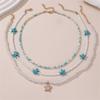 Bohemian Multilayer Rice Bead Chain Clavicle Necklace Vintage Acrylic Turtle Starfish Shell Pendant Choker Women'S Beach Jewelry