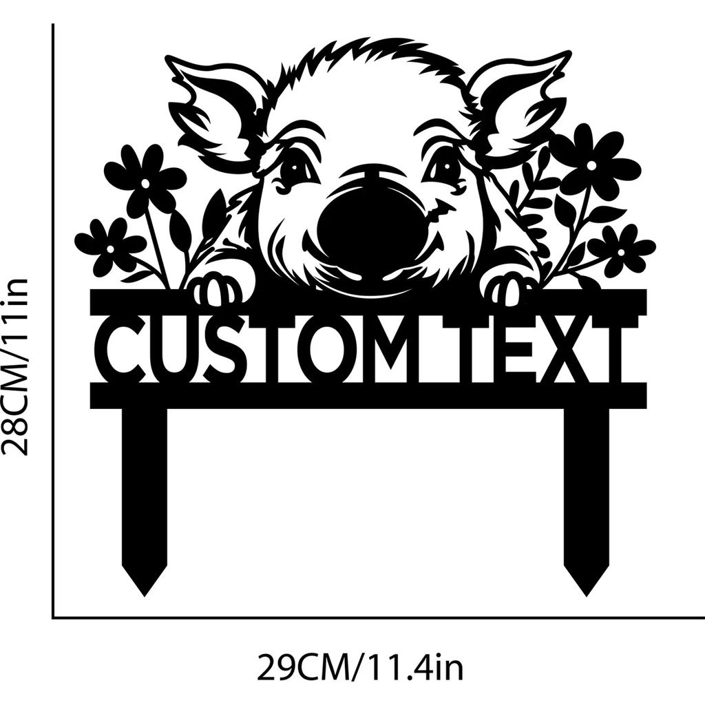 Metal Pig Garden Stake, Custom Pig Farm Sign with Stake, Pig Flower Bed Decor, Pig Pet Lawn Ornament