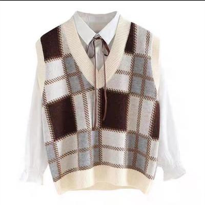Αμάνικο Πλεκτό Γιλέκο Γυναικείο Λαιμόκοψη V Μαλακό Ζεστό Μόδα Καρό Αμάνικα Πουλόβερ Ρετρό Ευέλικτο Άνετη Εφαρμογή