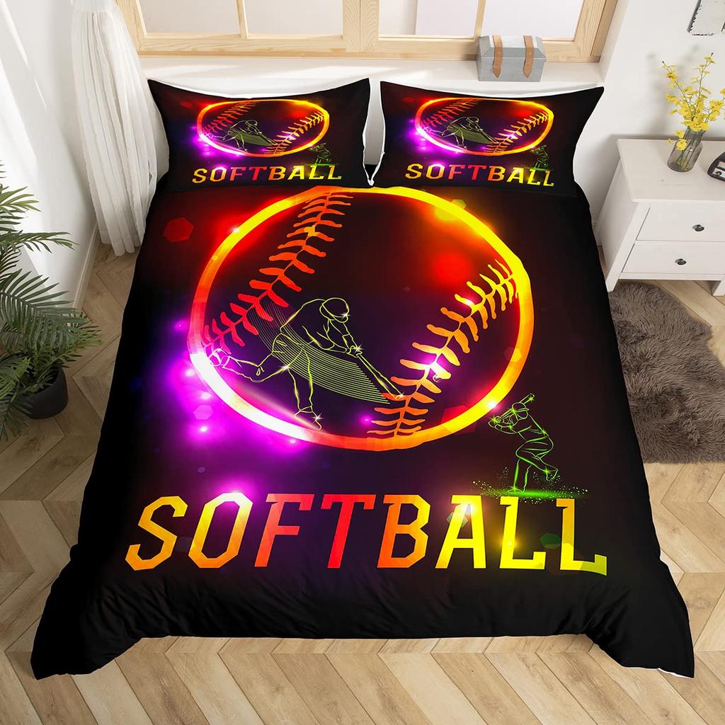 Cool Basketball Bedding Set, Neon Gradient Duvet Cover For Kids Teen Boys Girls, Comforter Cover Decor Room, Quilt Cover 3Pcs