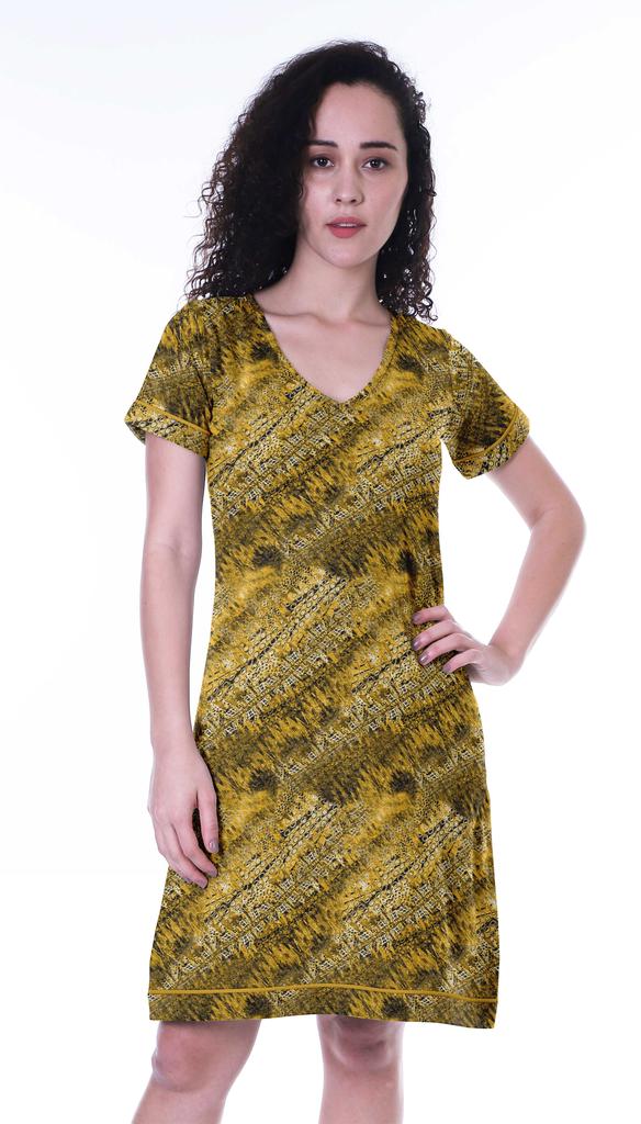 Moomaya Printed V-Neck Nightgown Sleepwear For Women  s  Nightwear  Soft