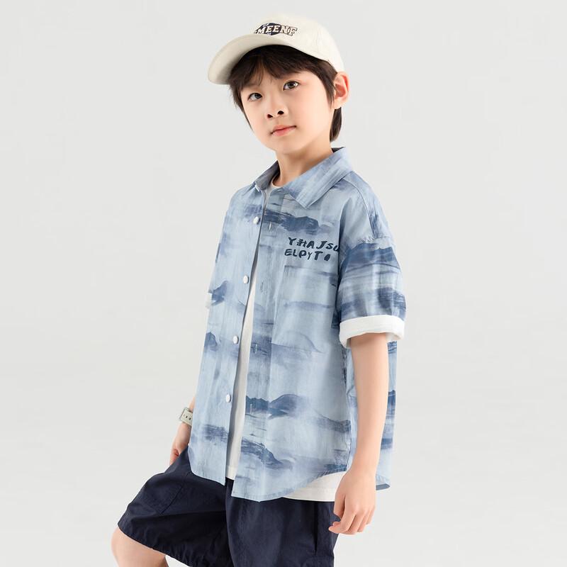 Duoduojia Boys' Summer Short-Sleeve Casual Shirt with Landscape Print