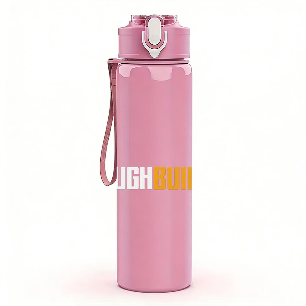1PC Built Text Minimalist Industrial Logo Print 750ml Portable Sports Water Bottle Leakproof Gym Outdoor Travel Drink Cup