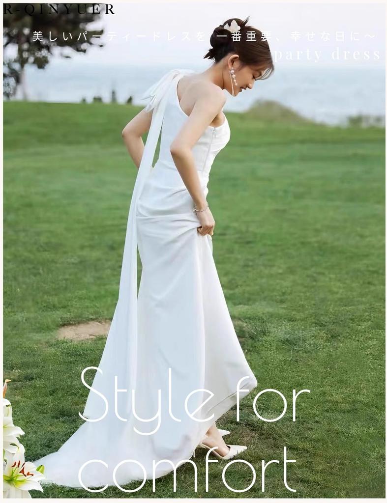 Wedding Mermaid Bridal Long Satin Sexy Backless Dress R-QINYUER Dress, White, Pre-wedding Dress, After-party Dress, Dress, Sleeveless, Dress, Dress,