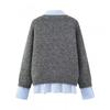 Womens Fashion Layered Knit Top 2026 Contrast Color Yarn Mock Two Piece Sweater Street Style