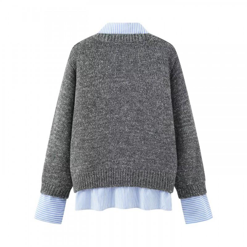 Womens Fashion Layered Knit Top 2026 Contrast Color Yarn Mock Two Piece Sweater Street Style