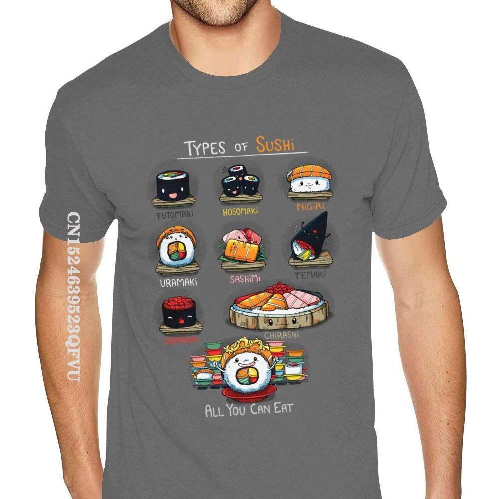 Cheap Graphic Types Of Sushi Tees Shirts Men's Make Your Own Gothic Style Anime Tshirt Retro Cotton O Neck Shirt