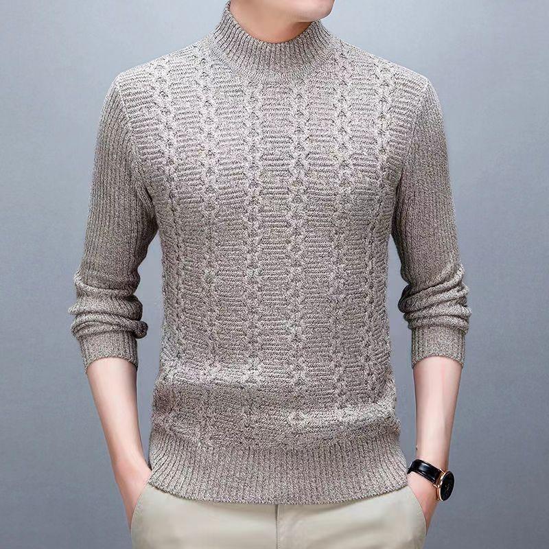 Winter High Neck Sweater Men's Base Slim Fit Thick Warm Knit Sweater Solid Color Sweater