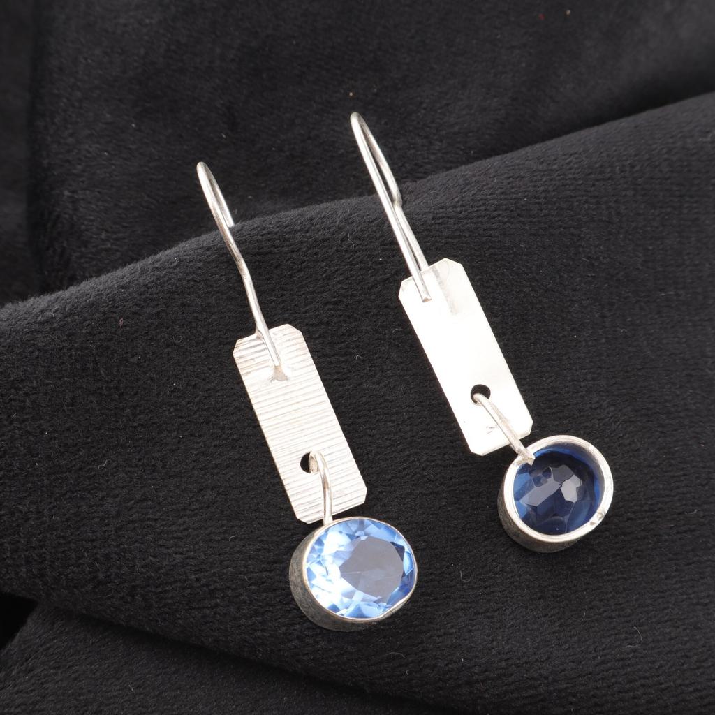 Tanzanite Gemstone 925 Sterling Silver Statement Jewelry Handmade Earrings 1.9" EE-168-11