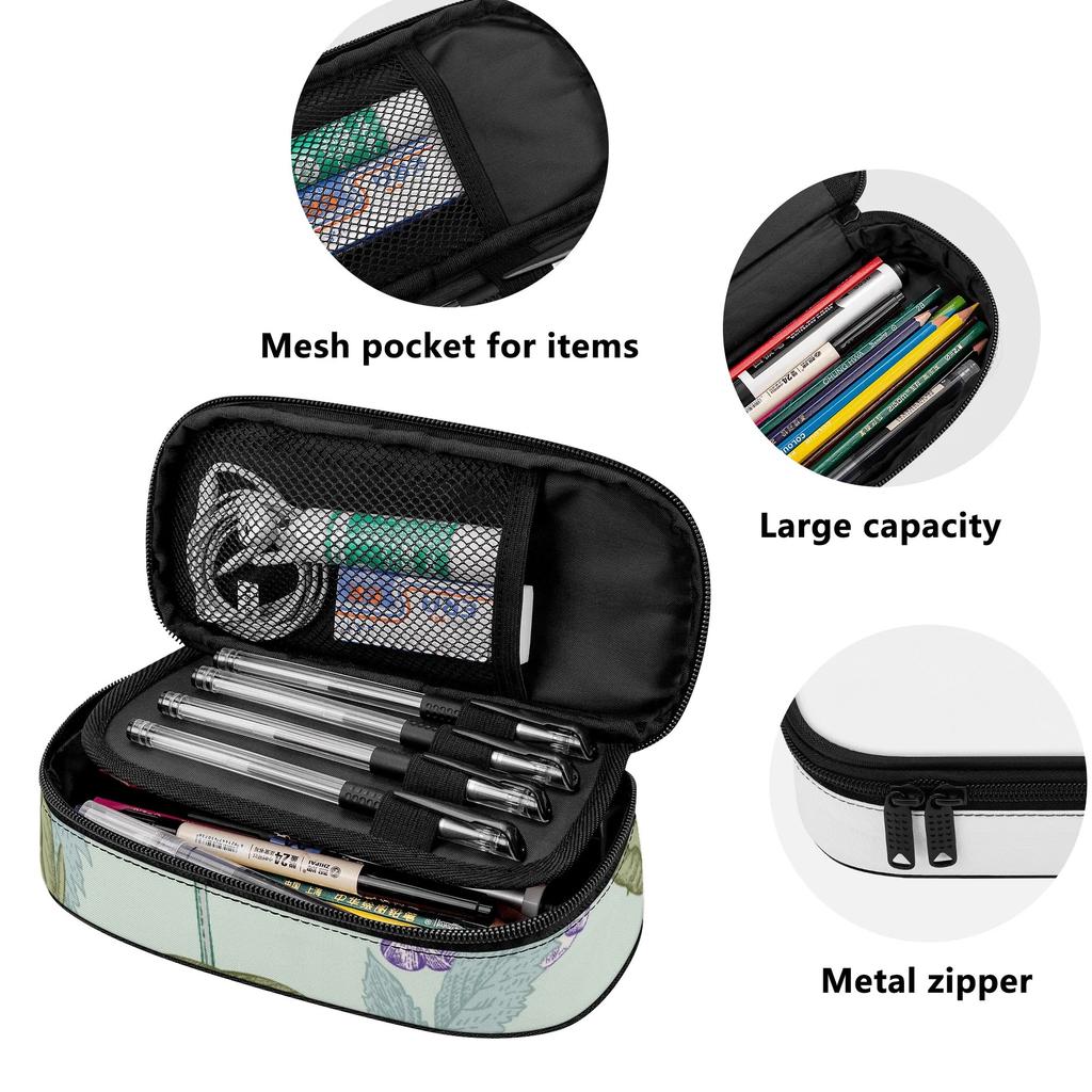 Pen Case Multi Compartment Easy Open Zipper 300D Polyester with Main Compartment Mesh Pocket and Pen Slots for Daily School Use