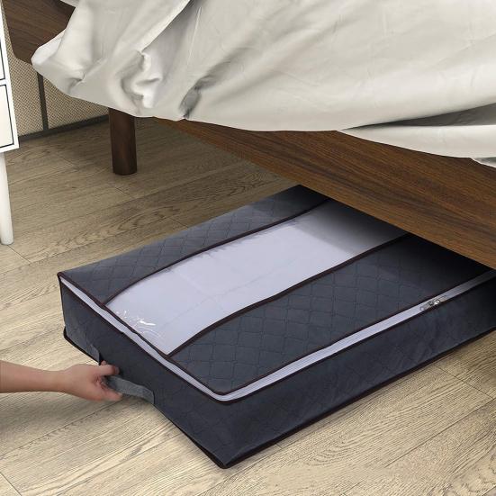 3 Pcs Foldable Quilt Storage Bag Dustproof Moisture-proof with Transparent Window Zipper Closure Large Capacity Wardrobe Blanket Towel Pillow