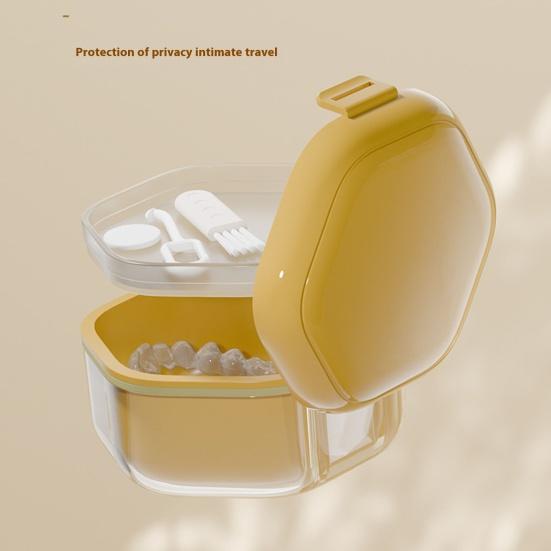 Double Layers Retainer Case Portable Soaking Denture Bath Box with Strainer Basket Invisible Brace Mouth Guard Dental Aligner Container Holder