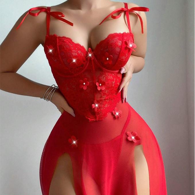 2025 New European & American Red Sexy Long Dress & Lingerie for Women