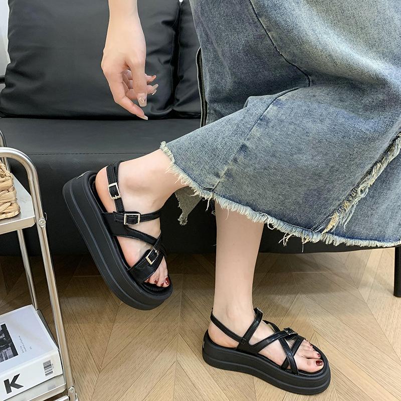 Popular Internet celebrity retro silver platform word cross sandals women 2025 new high sense heightened Roman sandals