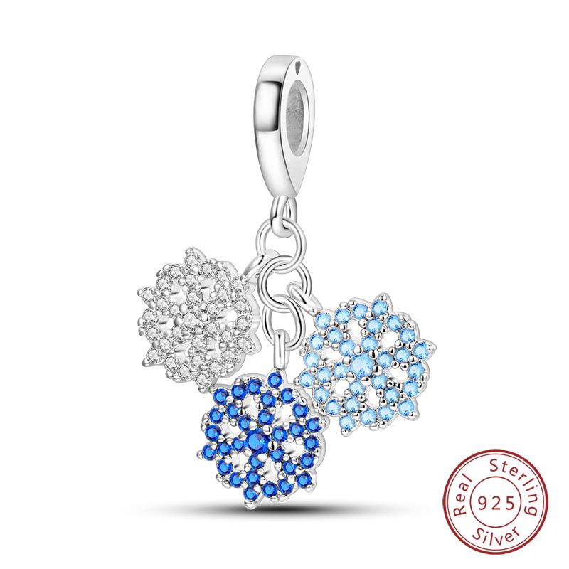 Original Copper Charms Beads Winter Snowflake Snowman Igloo Penguin Pendant Fit Bracelet Women Jewelry Gift