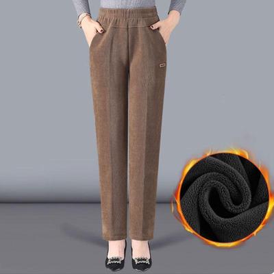 Mom's Stylish Plus-Size Corduroy Pants: Fleece-Lined, Warm, Loose Fit for Middle-Aged & Elderly Women