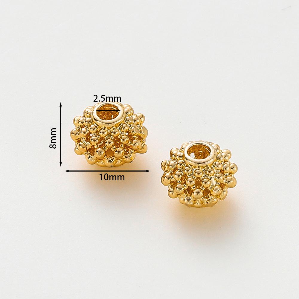 5pcs/lot 8*10mm 14K 18K Gold Color Round Spacer Beads Necklace Decorate Wholesale Beads For DIY Jewelry Making Accessories