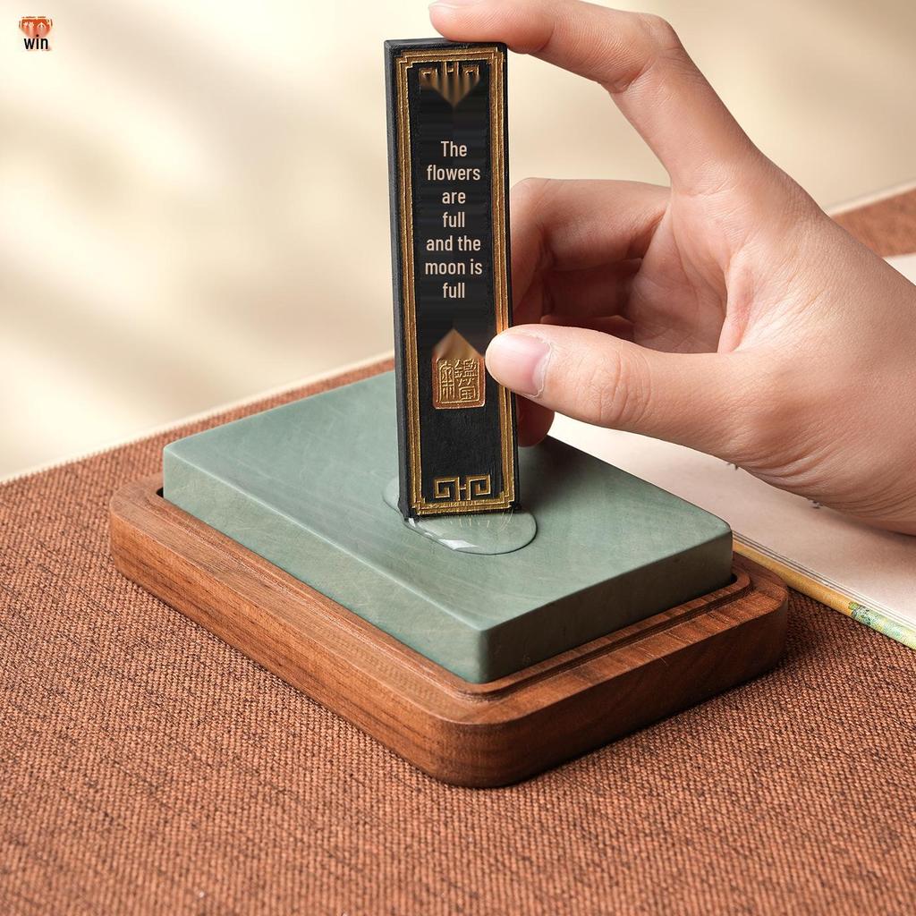 Rectangular Natural Stone Inkstone with Lid for Calligraphy & Portable Ink Cartridge Storage