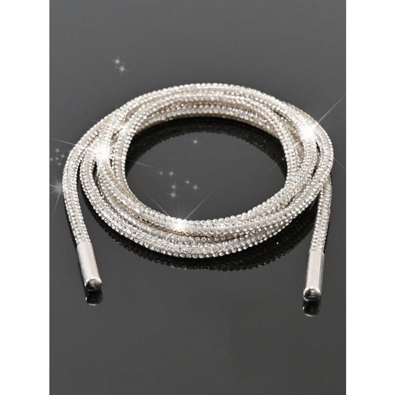 1pair White Rhinestone Shoelaces With Rhinestone Decoration, Fashion Diy Lace For Sneakers And Athletic Shoes Summer Party