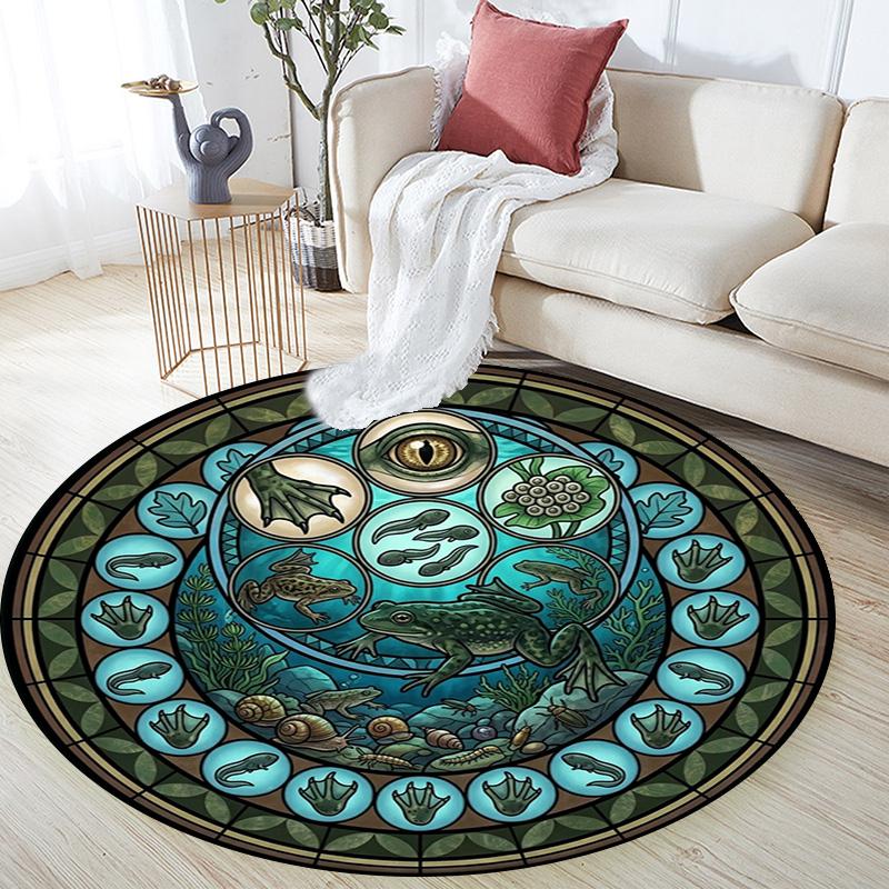 Frog Life Cycle Art Round Area Rug Under Office Chairs Bedroom Living Room Home Decor