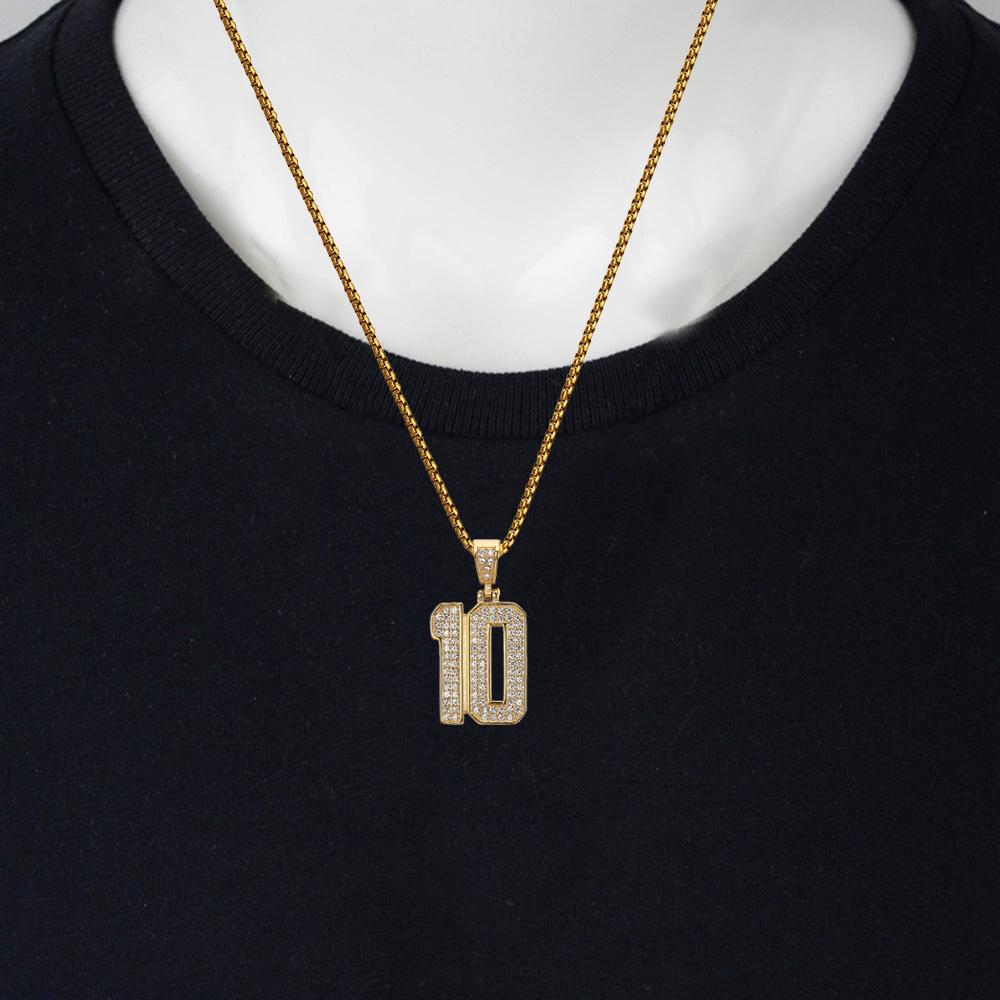Hip Hop Iced Out Football Number 10 Pendant Gold Color Stainless Steel Soccer Ball Sports Necklace For Women Men Jewelry Gift