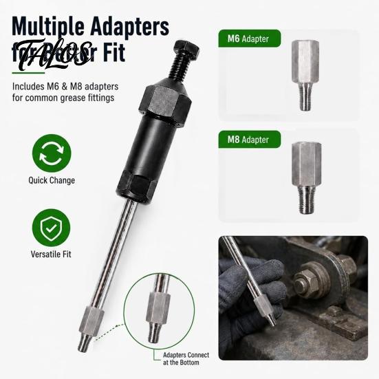 Clogged Grease Zerk Cleaner Fitting Cleaning Tool, Clears Fittings by Hydraulic Pressure, Heavy Manual Clearing Tool Duty Unclogger, Nipple