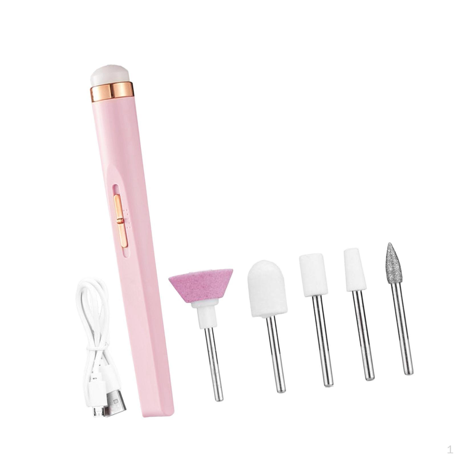 

Electric Nail Drill File Set Compact with 5 Bits for Acrylic Gel Nails Portable розовый