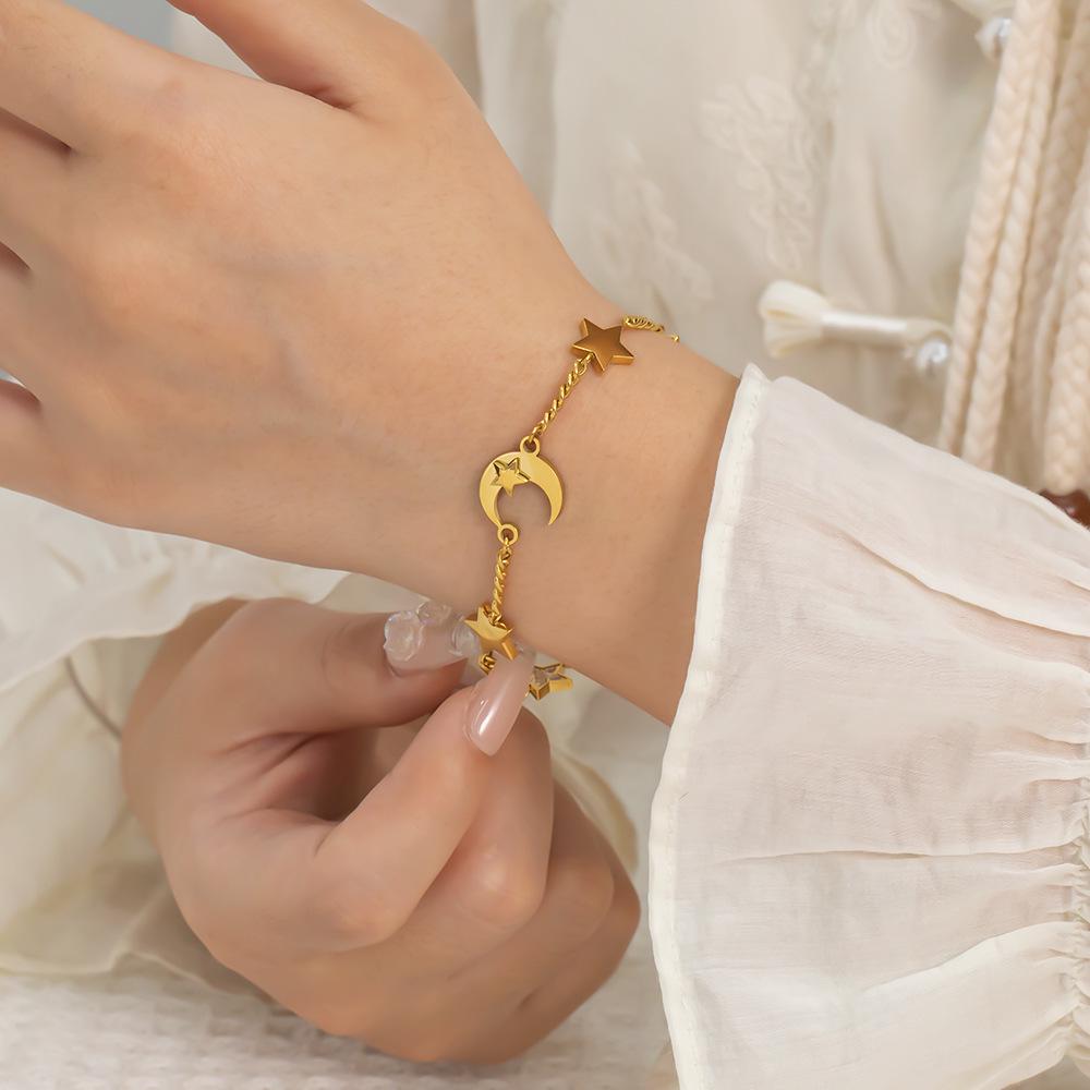 Starry Sky Moon Zircon Titanium Steel Bracelet - Luxury Niche Design